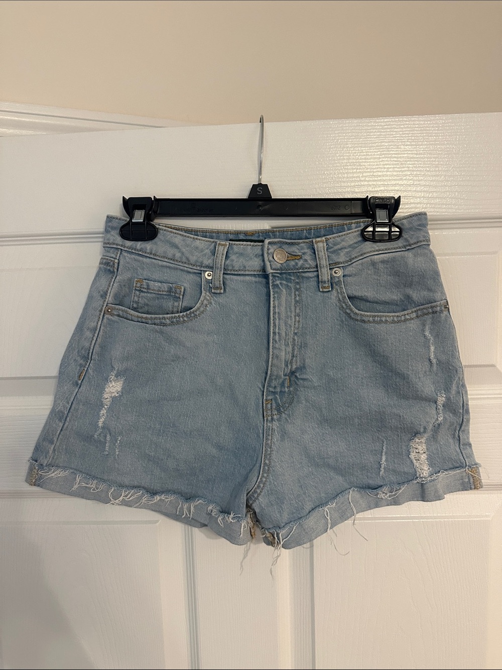 wild fable Light Blue Distressed High-Rise Denim Shorts